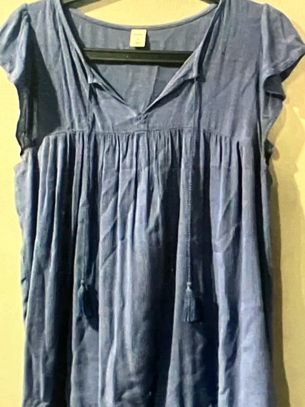 Old Navy Blue Short Sleeve Peasant Top with Tassel Tie